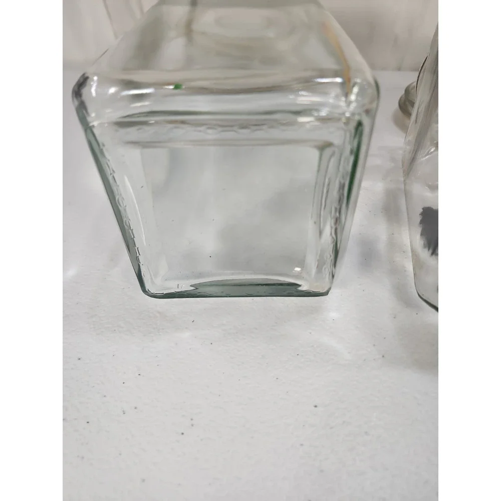 Vintage Hand Painted Rooster Canisters Clear Glass Wire Bale Lid 3pc See Descrip